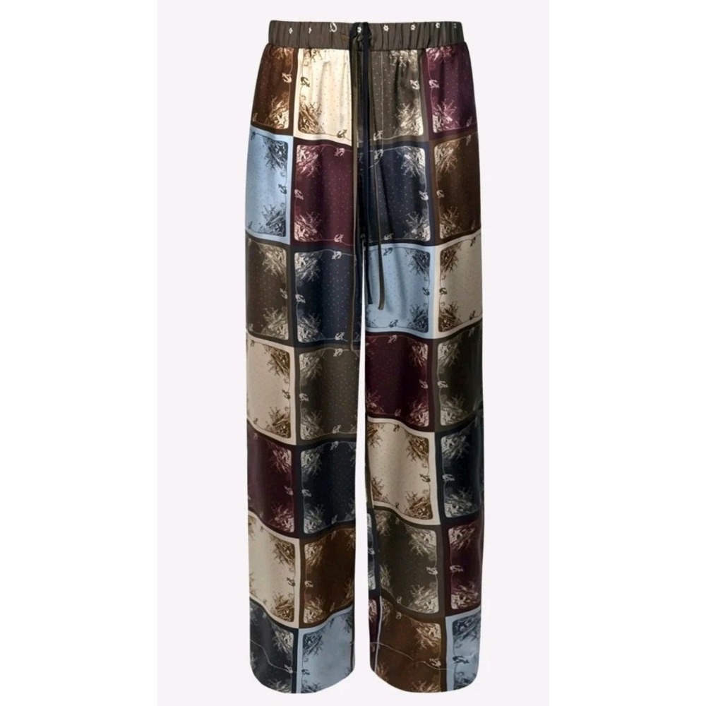 Monse Doublewaist Band Silk Pants Women's Size 8 Wide Leg Pockets Patchwork